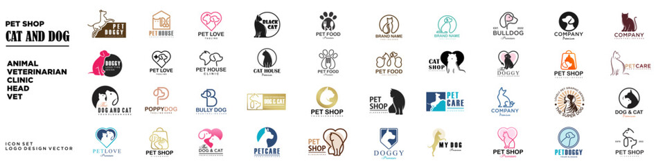 Fototapeta Dog Cat Pet Shop Clinic icon set Vector Logo .This logo could be use as logo of pet shop, pet clinic obraz