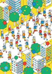 アイソメトリック　マラソンする女性　タテ