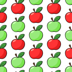 Apples vector seamless pattern. Red and green apples on white background. Best for textile, wallpapers, home decoration, wrapping paper, package and web design.