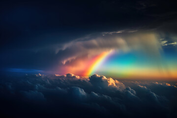 Fototapeta na wymiar Neon rainbow in the clouds