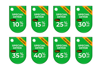 set tag special offer discount promotion green color png