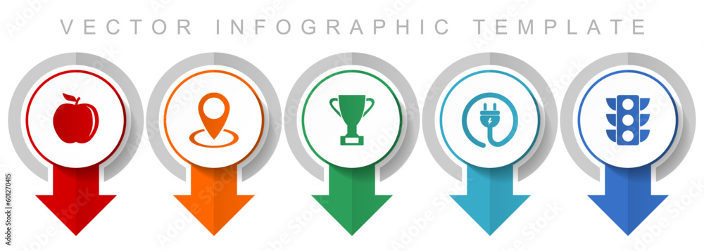 Leinwandbilder Internet icon set, miscellaneous pointer icons such as apple, colorful, cup, plug and traffic lights for webdesign and mobile applications, modern design infographic vector template