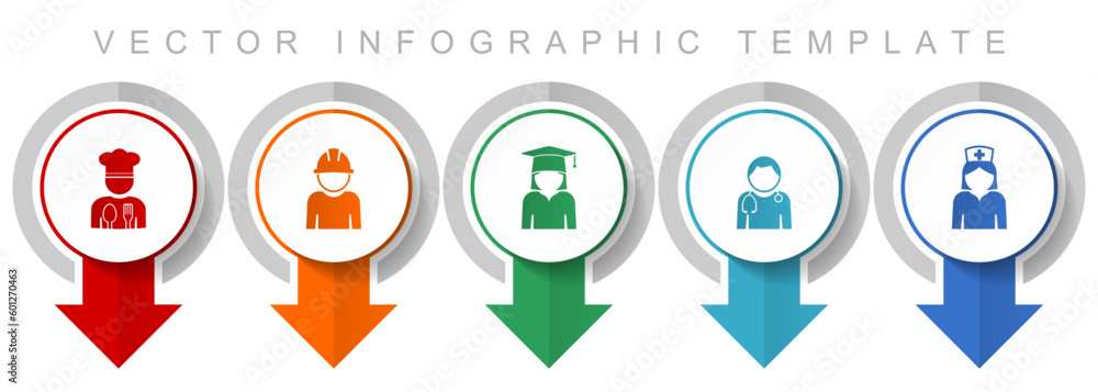 Poster Human resources icon set, miscellaneous pointer icons such as chef, worker, student, doctor and nurse for webdesign and mobile applications, modern design infographic vector template