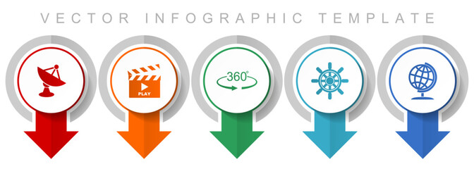 Communication icon set, miscellaneous pointer icons such as satellite antenna, cinema, 360 degree, ship wheel and globe for webdesign and mobile applications, modern design infographic vector template