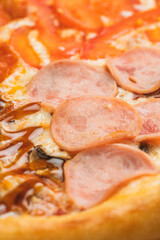 Food textures top view, close-up. Pizza close-up