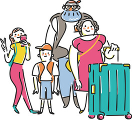 大きな荷物を持った外国人旅行客　インバウンド　イラスト素材
