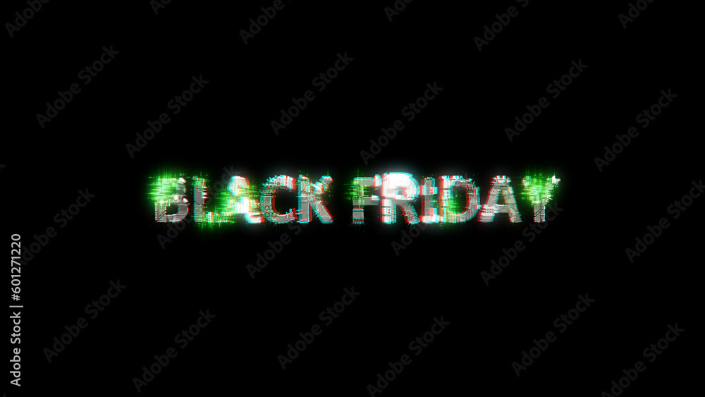 Aufkleber shining cybernetic text black friday on black - meta universe concept, isolated - object 3d renderin