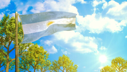 flag of Argentina at sunny day, clean nature symbol - nature 3D rendering