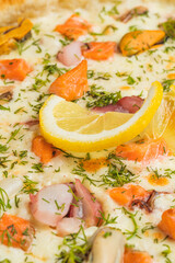 Food textures top view, close-up. Pizza close-up