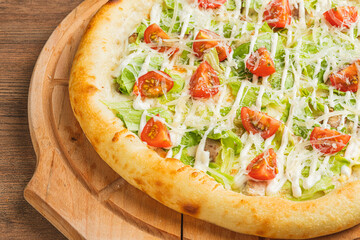 Food textures top view, close-up. Pizza close-up