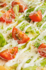 Food textures top view, close-up. Pizza close-up