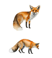 Obraz premium Fox Watercolor Clipart, Transparent Background - Generative Ai