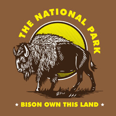 Bison Illustration National Park Emblem Logo Design