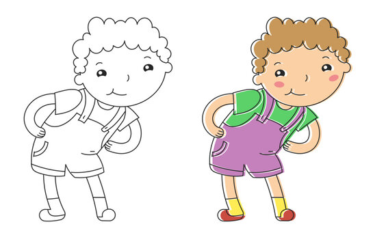 little boy in shorts coloring and drawing