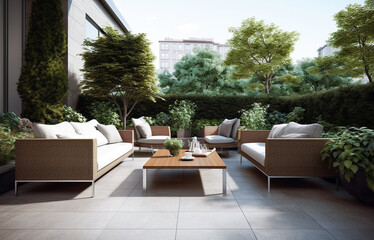 Fototapeta premium AI generative. Design and furniture in modern patio.Ai generative