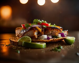 Fototapeta na wymiar Sizzling Spice: Grilled Fish Tacos generative ai