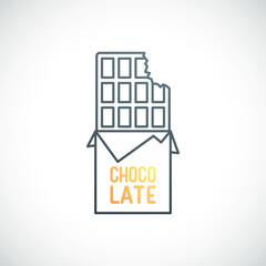 Bitten chocolate bar icon on white background. Thin line chocolate illustration. Vector sweets symbol.