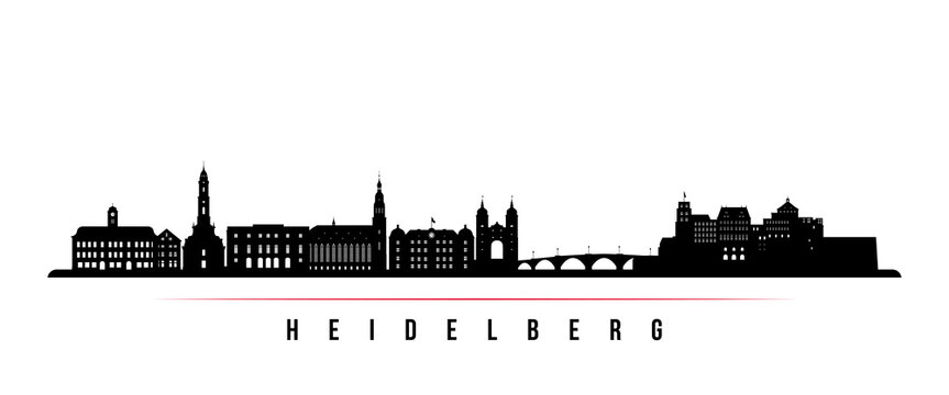 Heidelberg skyline horizontal banner. Black and white silhouette of Heidelberg, Germany. Vector template for your design.