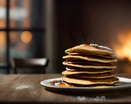 Stacks of Sweetness: A Perfectly Piled Pancake Paradise generative ai