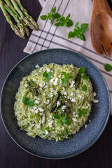 Spring food; Delicious risotto with asparagus and wild garlic
