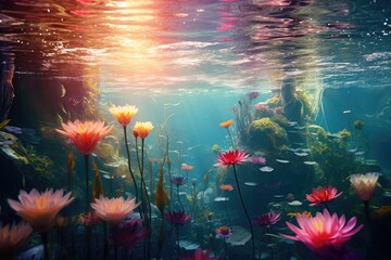 Fantastic background of water with vibrant colors. Generative AI
