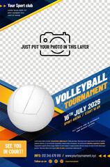 Volleyball tournament poster template with ball and place for photo