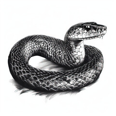Black and White Drawing of a Snake - AI Generated