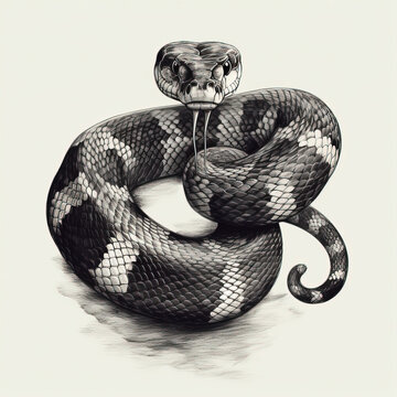 coiled rattlesnake black and white drawing clip art preview