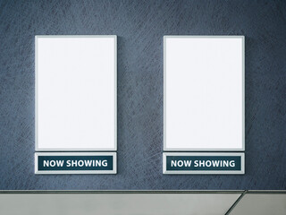 Mock up poster frame Now showing movie Poster in on Cinema Movie theatre