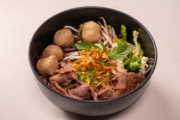 Thai noodle with pork is a street food that is commonly sold in Thailand. Also known as 