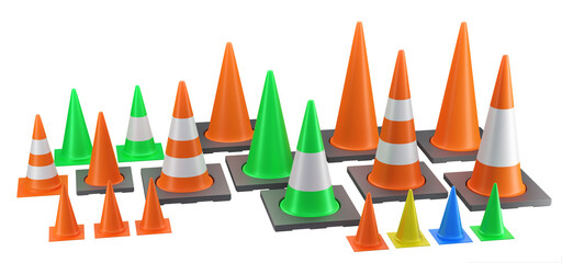 highway traffic construction cone isolated on white background. 3d illustration