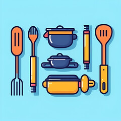 Cooking utensil lay flat created using generative AI