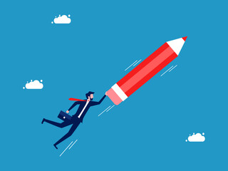Independent business idea. Businessman flies with a pencil vector