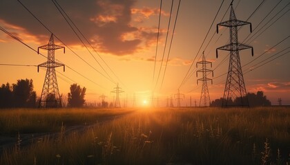 High-voltage power lines at electricity