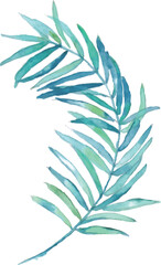 水彩画。水彩タッチの緑の南国植物。南国風葉っぱベクターイラスト。Watercolor painting. Green tropical plants with watercolor touch. Tropical style leaf vector illustration.