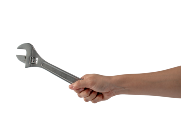 a wrench in hand isolated on transparent background.