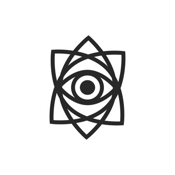 All-seeing eye vector graphic line art style, Tattoo design element, Esoteric symbol isolated.