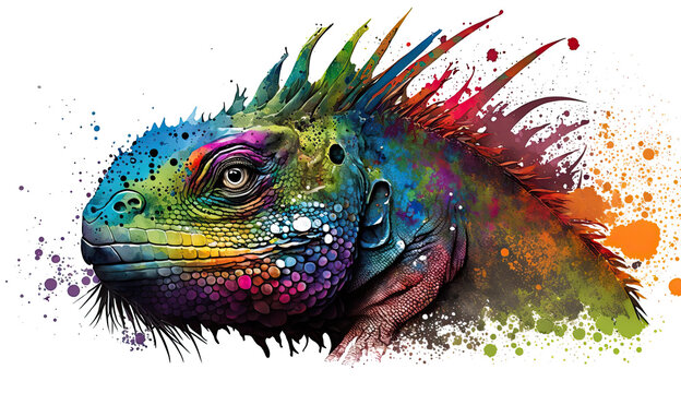 Igauna Illustration Rainbow Color White Background Artificial Intelligence
