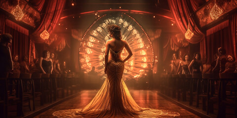 Burlesque Tänzerin auf der Bühne KI