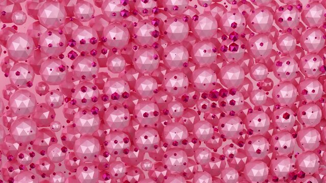 3d pink background 4k video movement of polyhedral balls for background design of advertising and blogs
