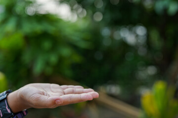 Technology, hand holding with environment Icons over the Network connection on green background.