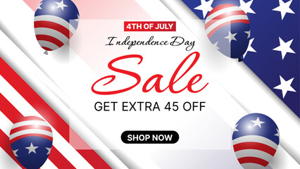 4th of july independence day sale banner design with american flag decoration