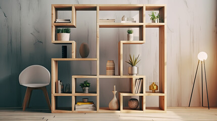 Books on shelves on wall background Generative AI