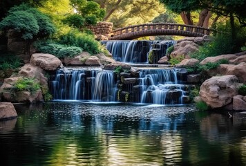 Fototapeta premium a waterfall in the pond, generative ai