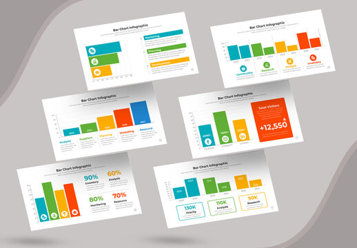 Bar chart infographic template with square shapes