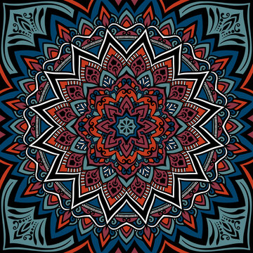 暗いトーンで幾何学模様のマンダラパターン