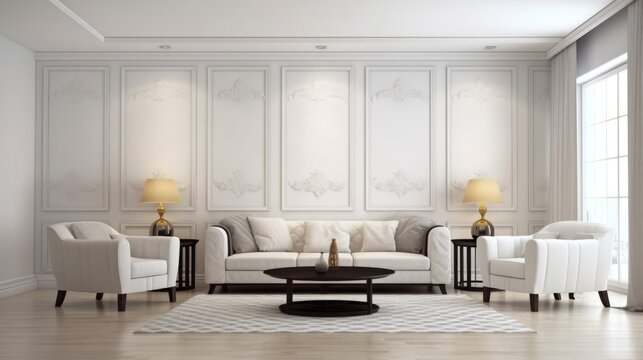 Luxury Living Room Background. Stylish Interior Design. Generative AI.