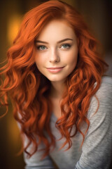Fototapeta premium Frau Portrait mit roten Haaren KI