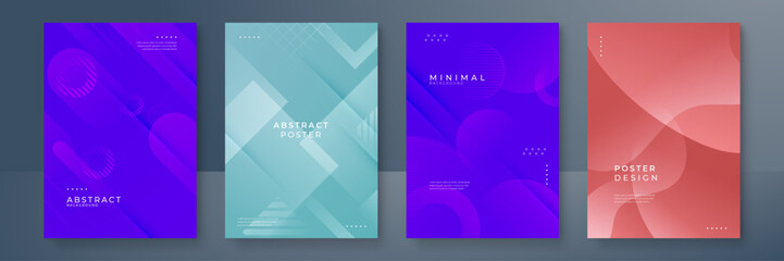 Minimalist style cover template with vibrant geometric shapes. Ideal design for social media, poster, cover, banner, flyer. Modern gradient colorful background vector set.