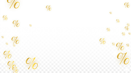 Obraz premium Luxury Vector Gold Percentage Sign Confetti on Transparent. Percent Sale Background. Business, Economics Print. Discount Illustration. Promotion Poster. Black Friday Banner. Special offer Template.
